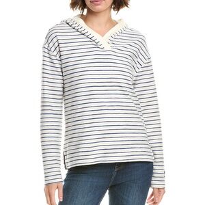 Tommy Bahama sz M Pebble Beach Navy and Cream Striped Pullover popover hoodie
